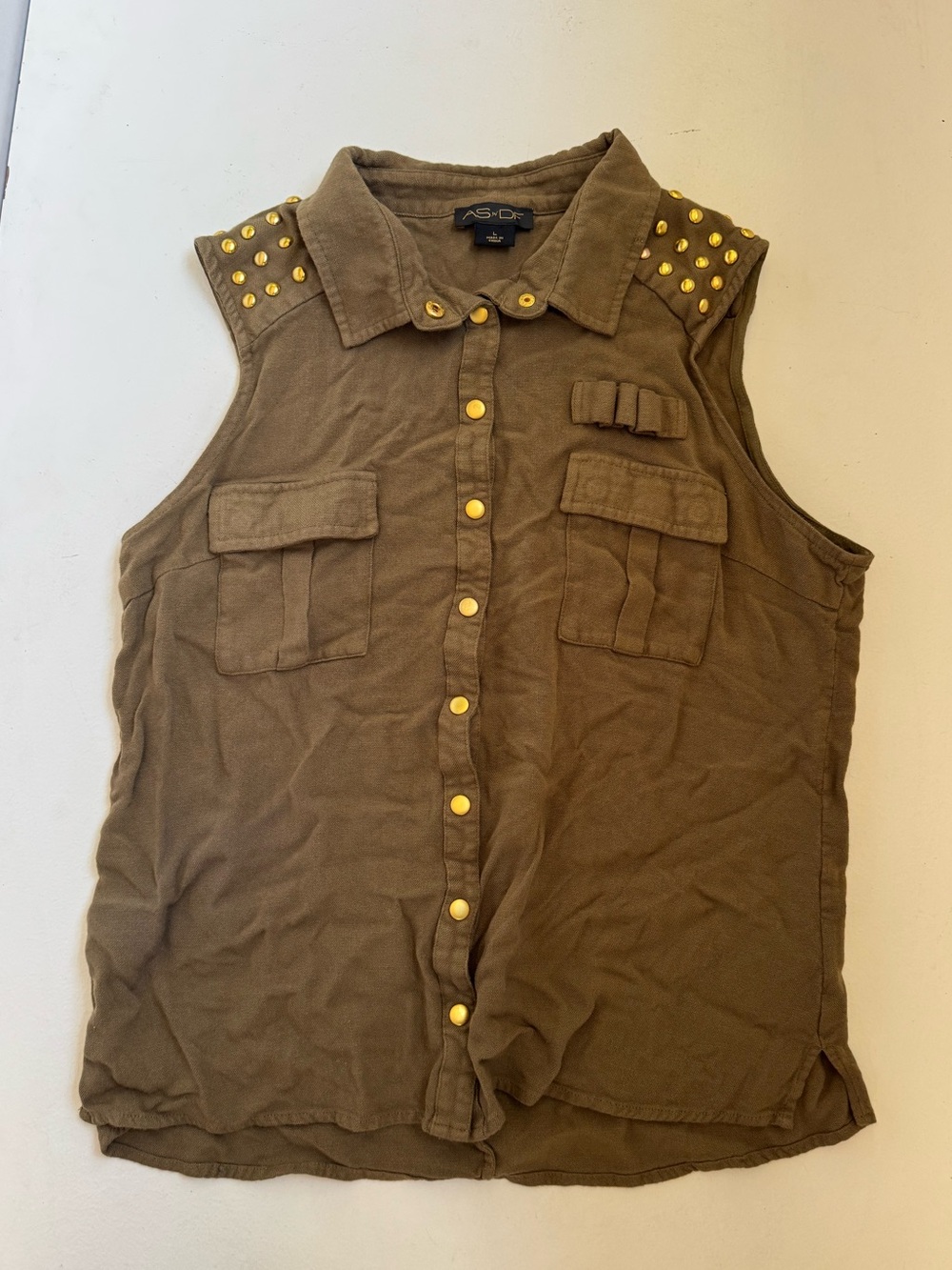 AS by DF off sleeveless utility shirt stud embellishments size large